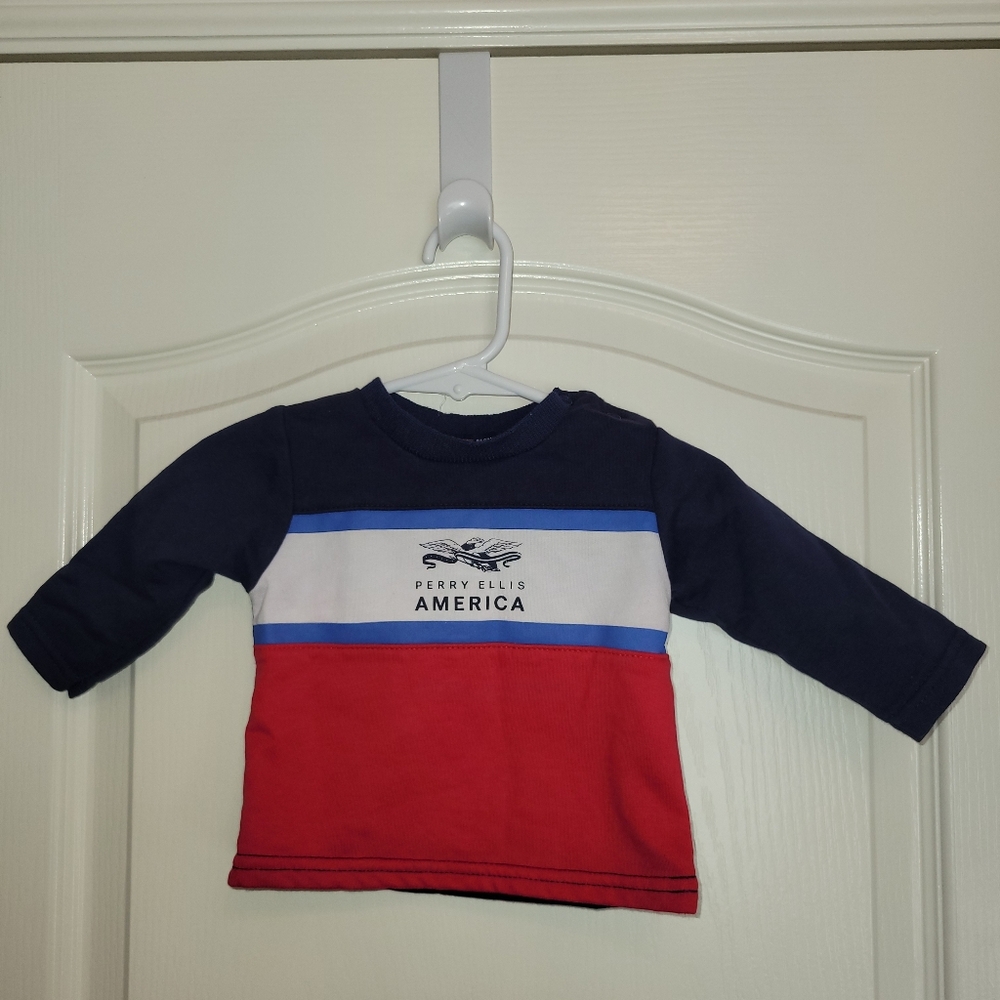 Perry Ellis Infant Red & Blue Long Sleeve Shirt Size 6 Months